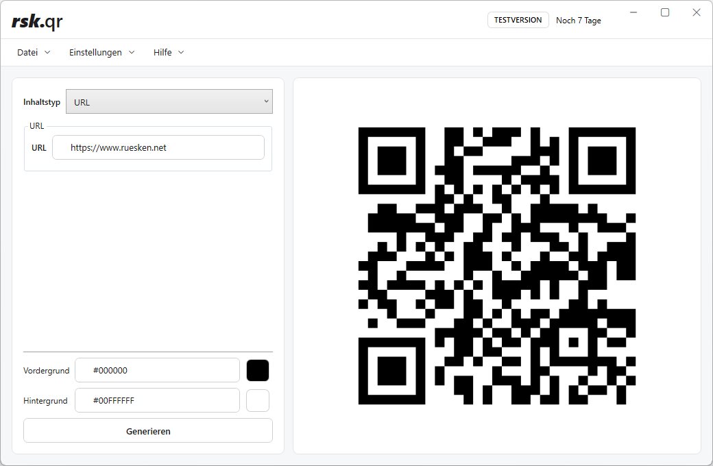 Benutzeroberfläche von rsk.qr