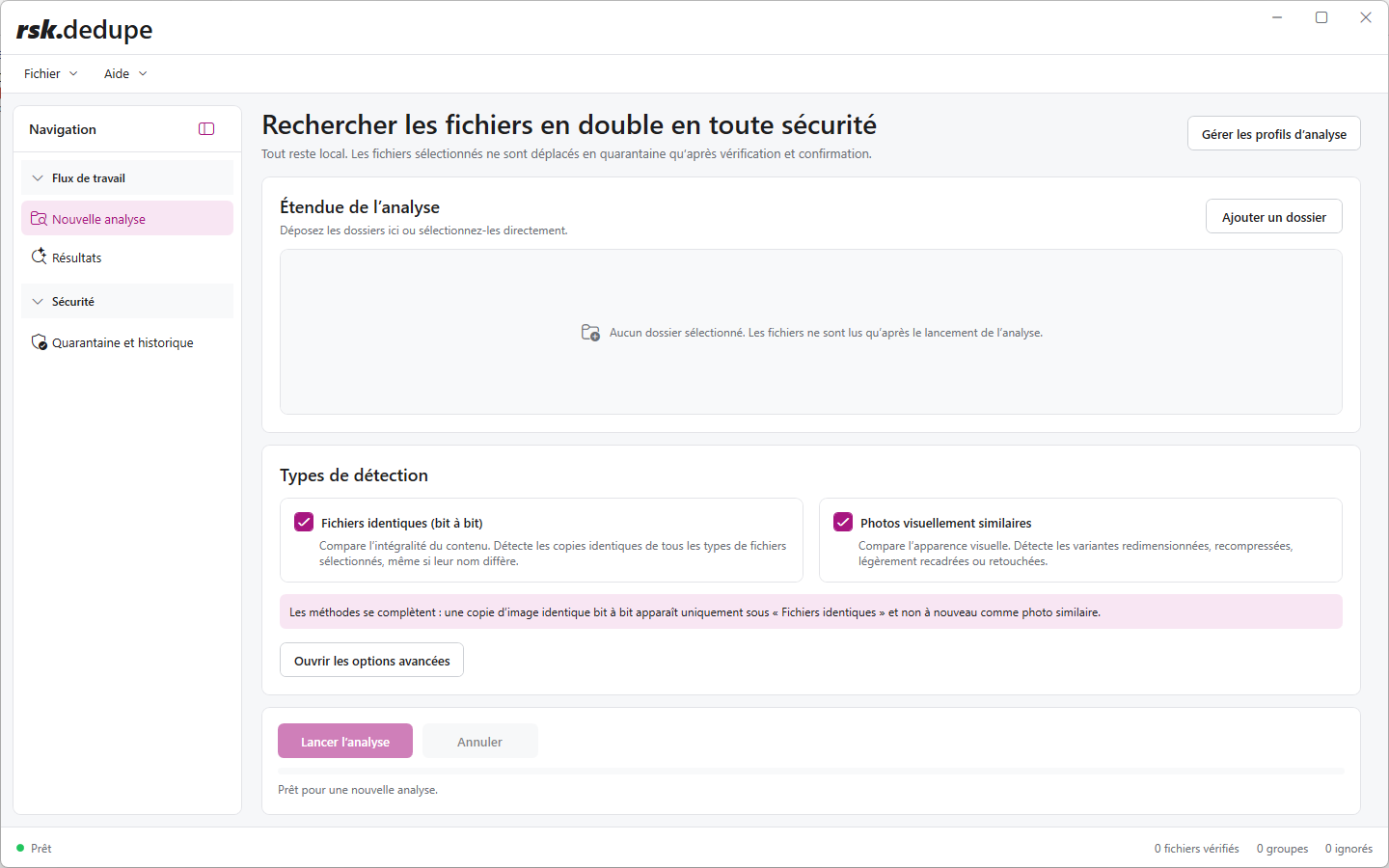 Interface utilisateur de rsk.dedupe