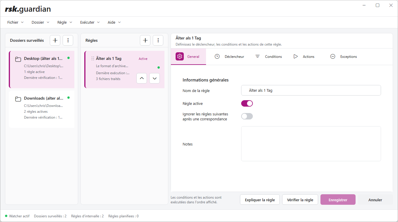 Interface utilisateur de rsk.guardian