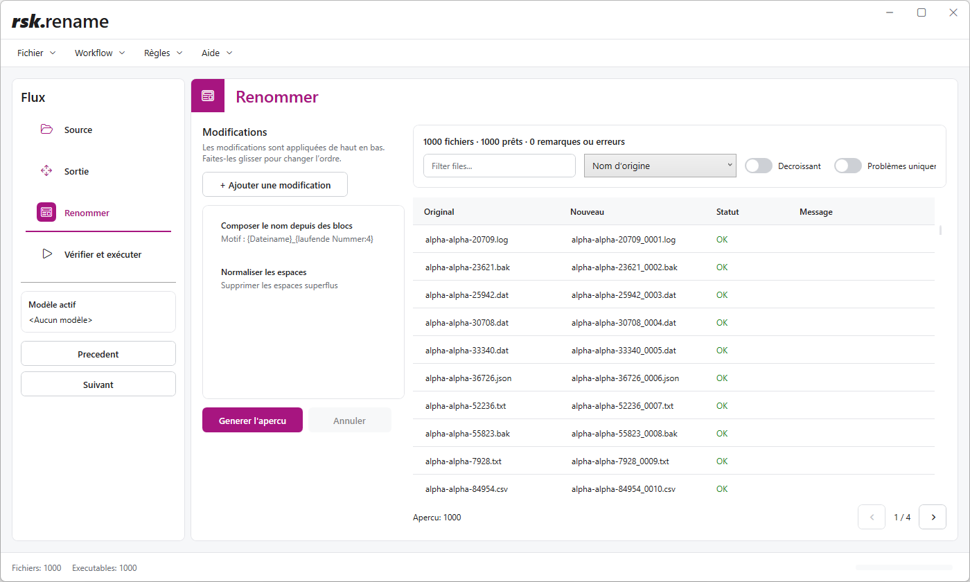 Interface utilisateur de rsk.rename