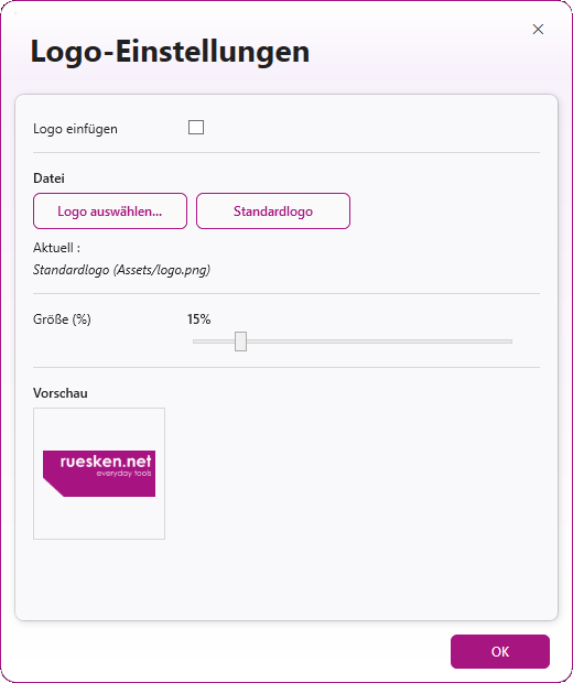 rsk.qr Logo-Einstellungen