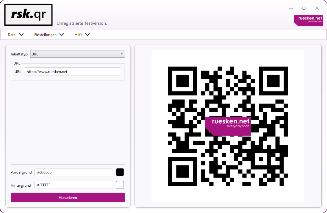 rsk.qr Hauptbildschirm